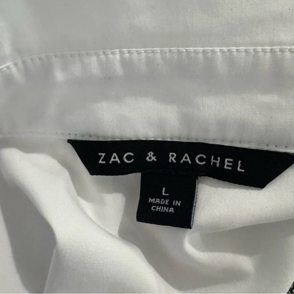 Zac & Rachel White Button-Front Collar Blouse embroidered Eyelet Detail Sz L - Picture 5 of 6